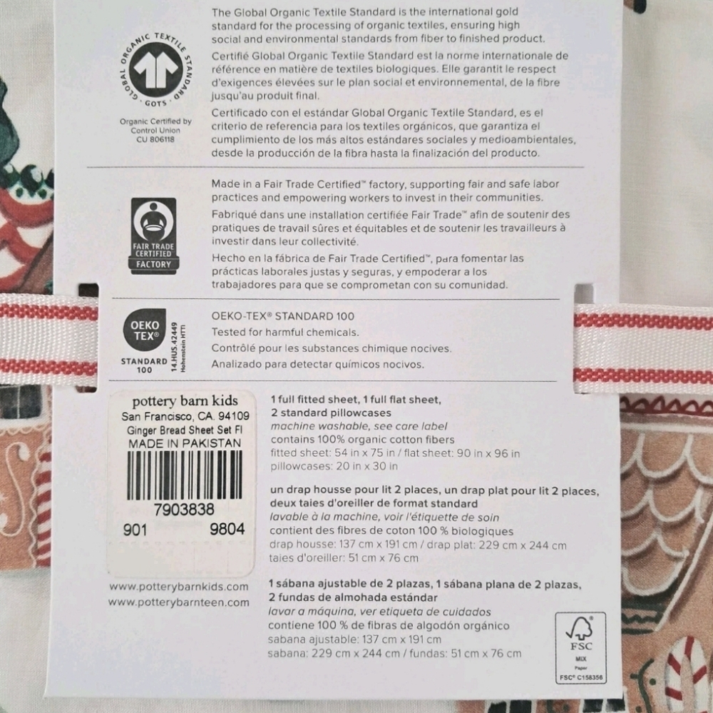 Pottery Barn Kids Gingerbread Organic Sheet Set Full NEW - Picture 4 of 5